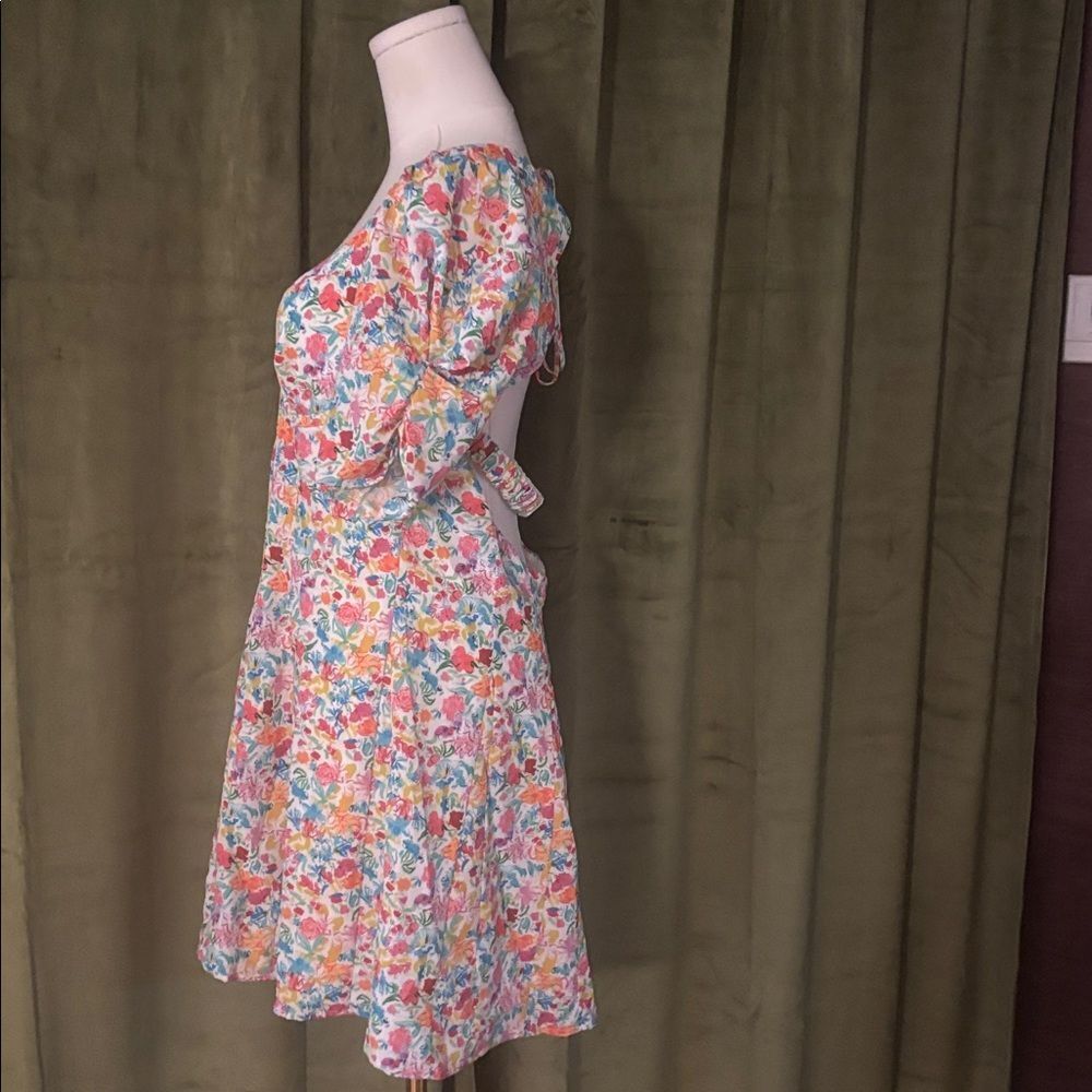 For Love And Lemons Floral Mini Dress with Puff Sleeves, L - Picture 8 of 12